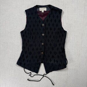 Vintage Giuseppe Vest Black Velvet Diamond Pattern Button Up USA Made Size S